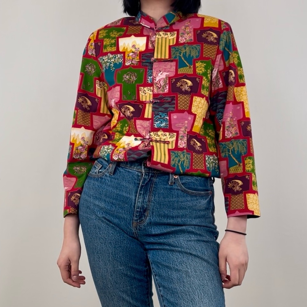 Vintage Red Colorful Asian Mandarine Top Shacket